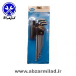 آچار آلن مگنتی فوق بلند سر گرد 9 عددی AKT با دسته تی