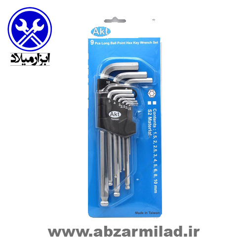 آچار آلن بلند سر گرد 9 عددی AKT 