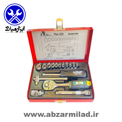 جعبه بکس 16 پارچه (12 پَر) درایو 1/4 اینچ AKT مدل 822016H